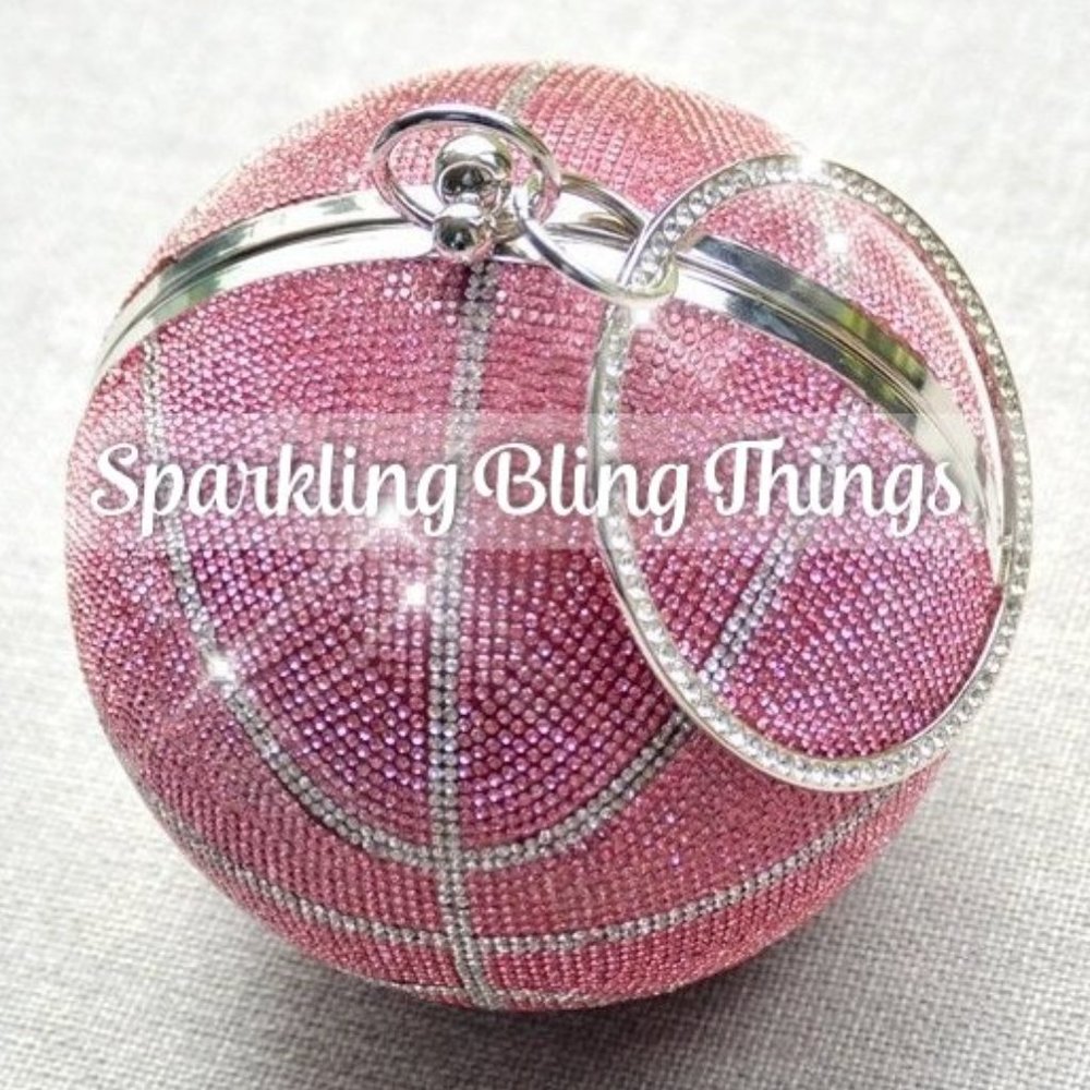 NWT BLING SWAROVSKI CRYSTAL RHINESTONE BASKETBALL CLUTCH HANDBAG PURSE +…